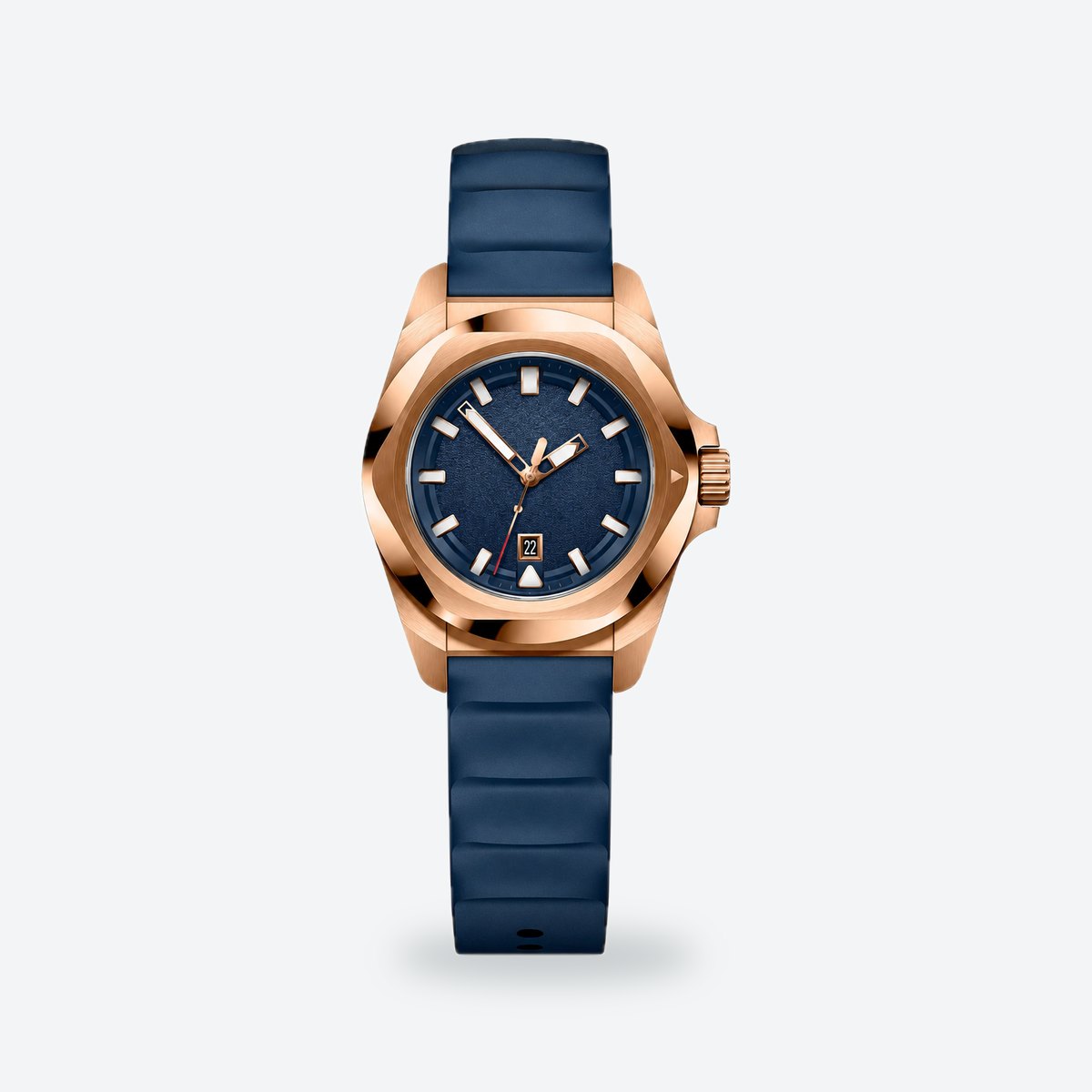 Women's 35mm Blue Dial Watch, Rubber Strap, Blue dial / Blue