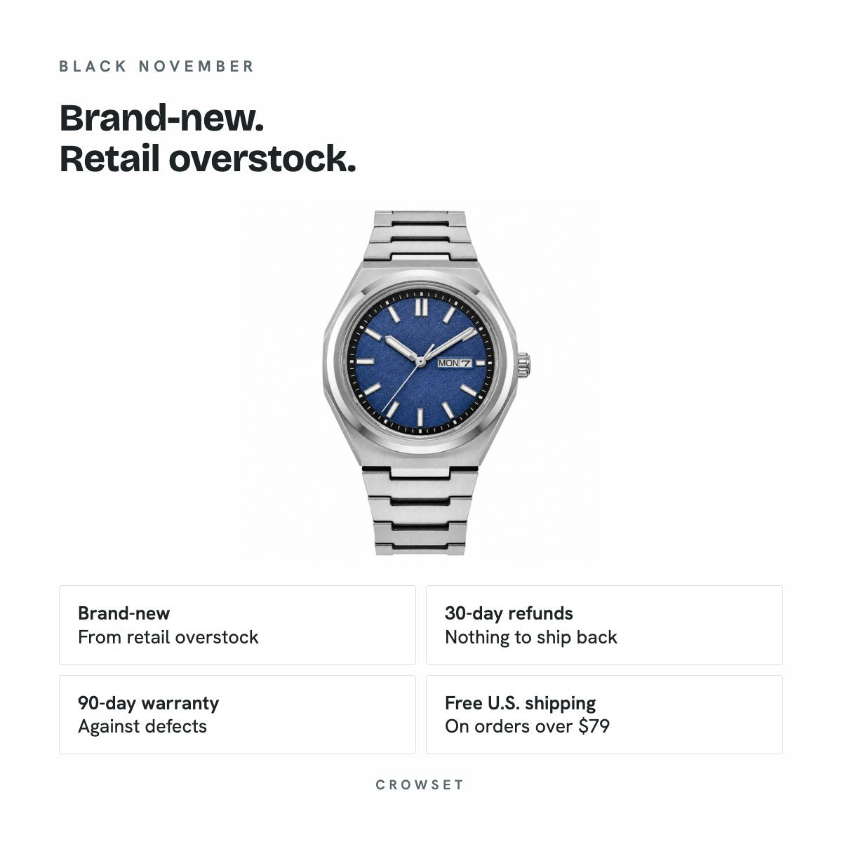 Men's 39mm Blue Dial Watch, Steel Bracelet, details