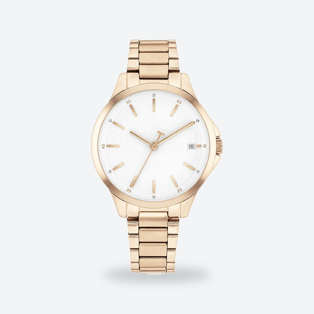 Women's 34mm Green Dial Watch, White dial / Rose gold-tone
