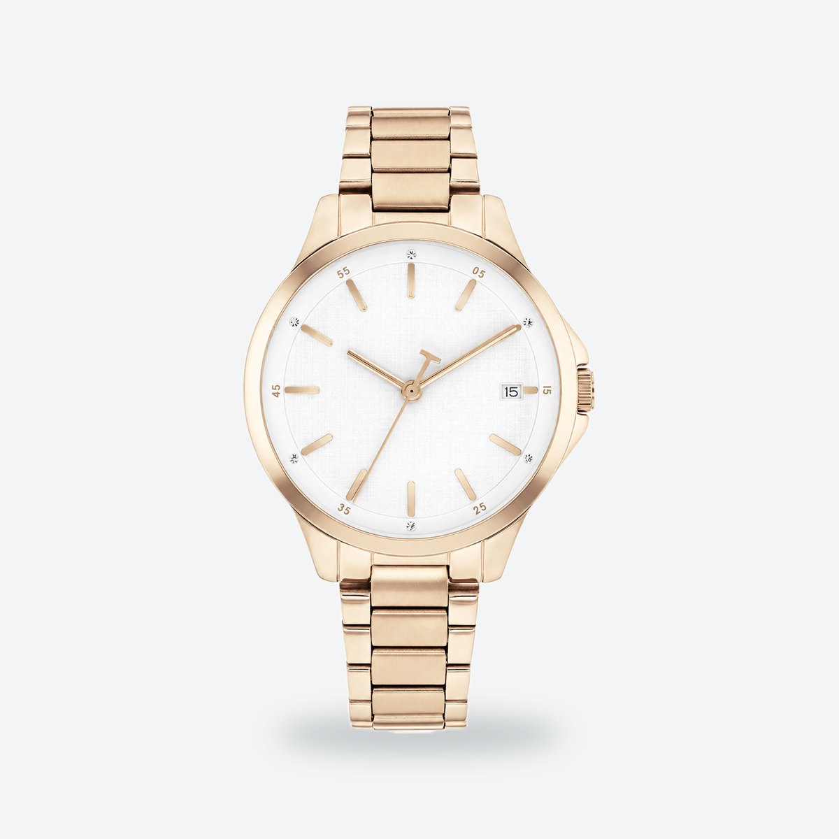 Women's 34mm Green Dial Watch, White dial / Rose gold-tone