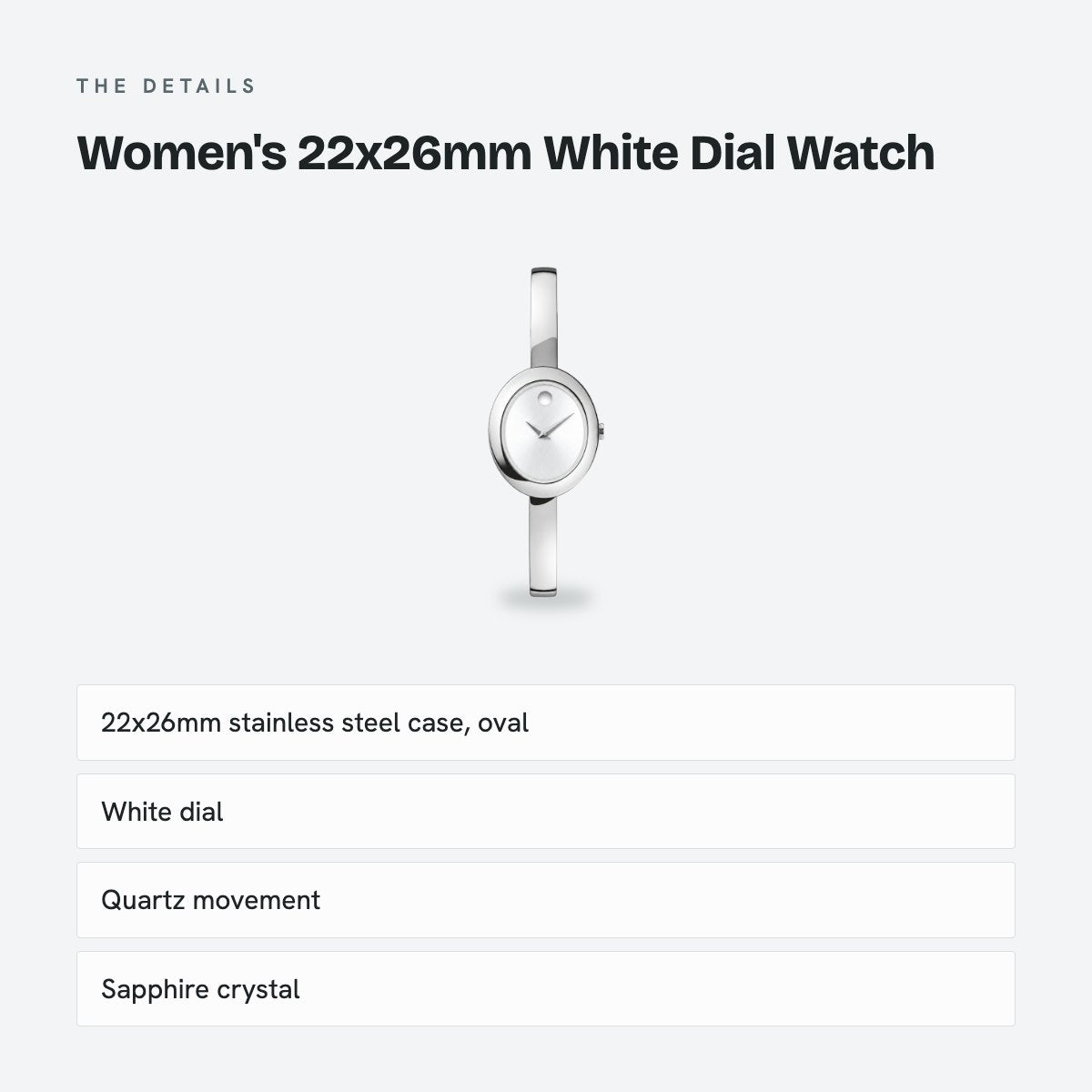 Women's 22x26mm White Dial Watch, details