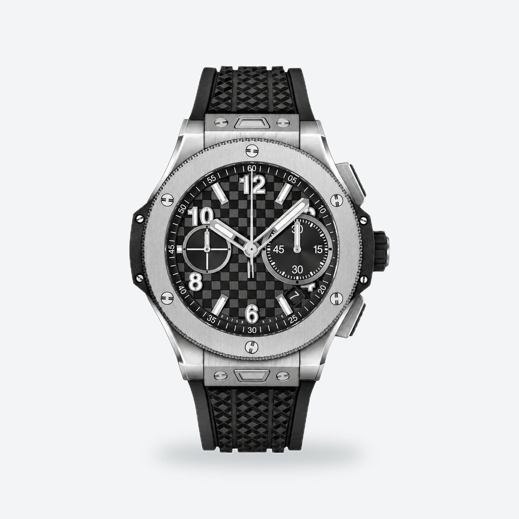 Men's 43mm Automatic Flyback Chronograph Watch, Rubber Strap, Black Dial, Titanium