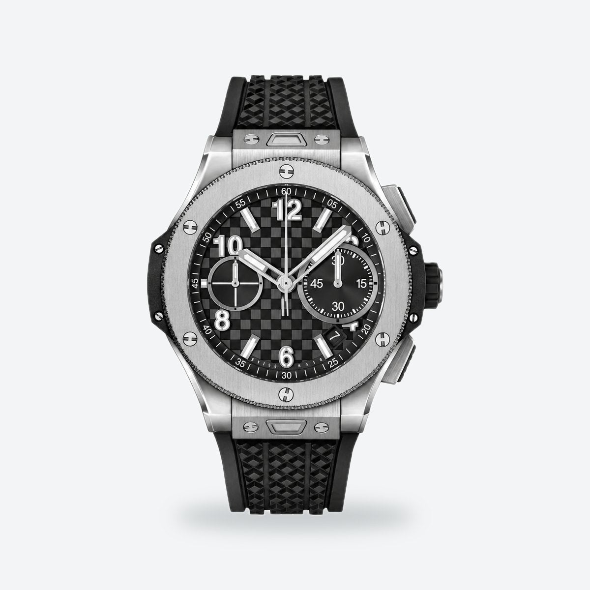 Men's 43mm Automatic Flyback Chronograph Watch, Rubber Strap, Black Dial, Titanium