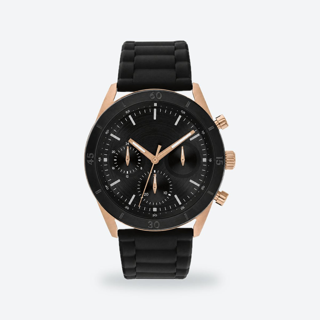Men's 43mm Black Dial Watch, Rubber Strap, photo
