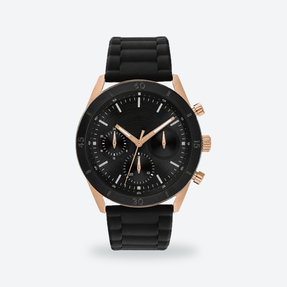 Men's 43mm Black Dial Watch, Rubber Strap, photo