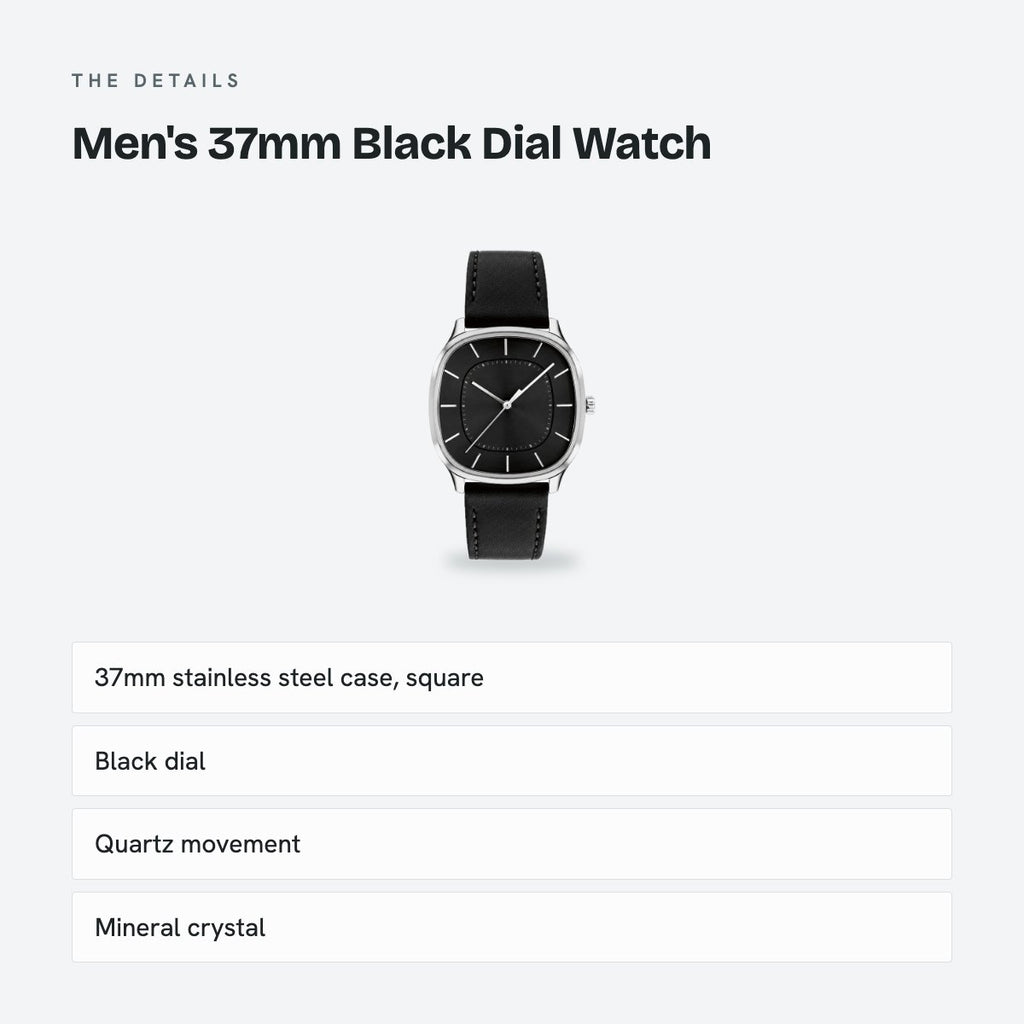 Men's 37mm Black Dial Watch, details