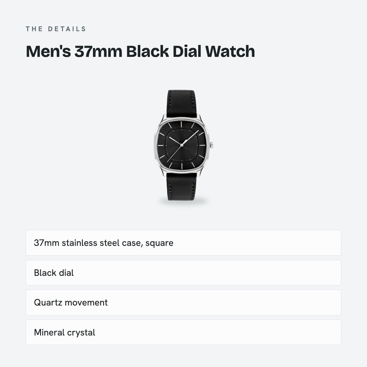Men's 37mm Black Dial Watch, details