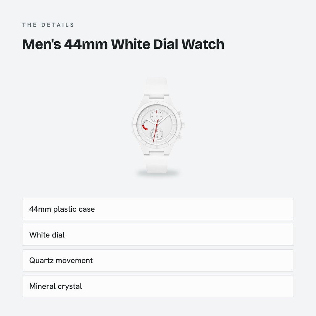 Men's 44mm White Dial Watch, details