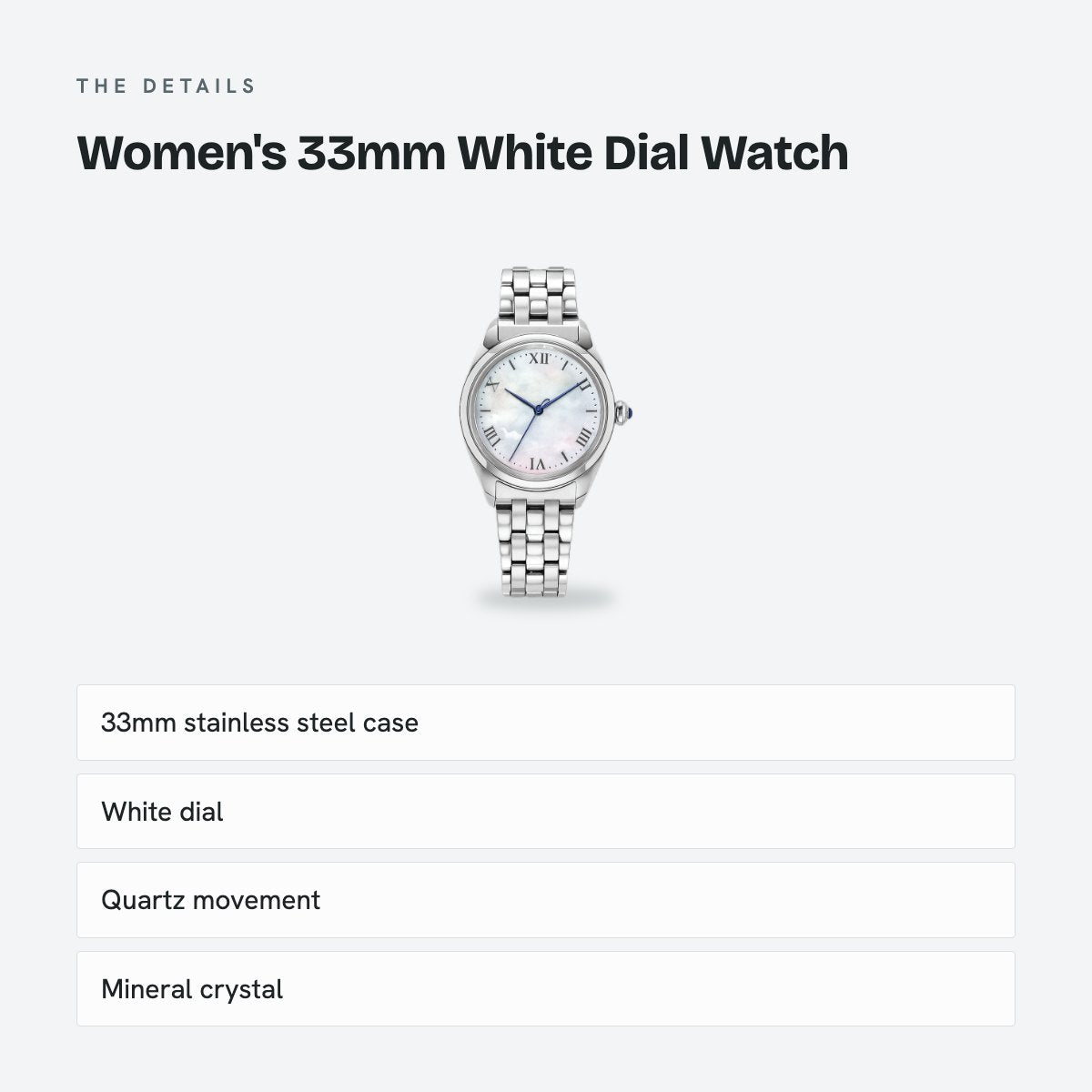 Women's 33mm White Dial Watch, details