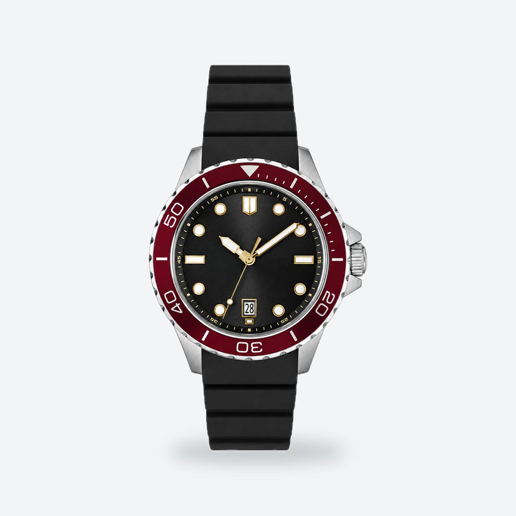 Men's 41mm Blue Dial Watch, Rubber Strap, Black dial / Black