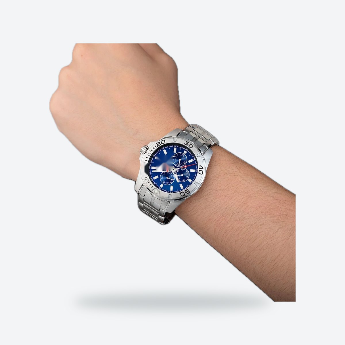 Men's 43mm Blue Dial Watch, Steel Bracelet, Silver-Tone, view 2