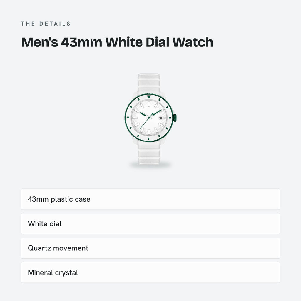 Men's 43mm White Dial Watch, details