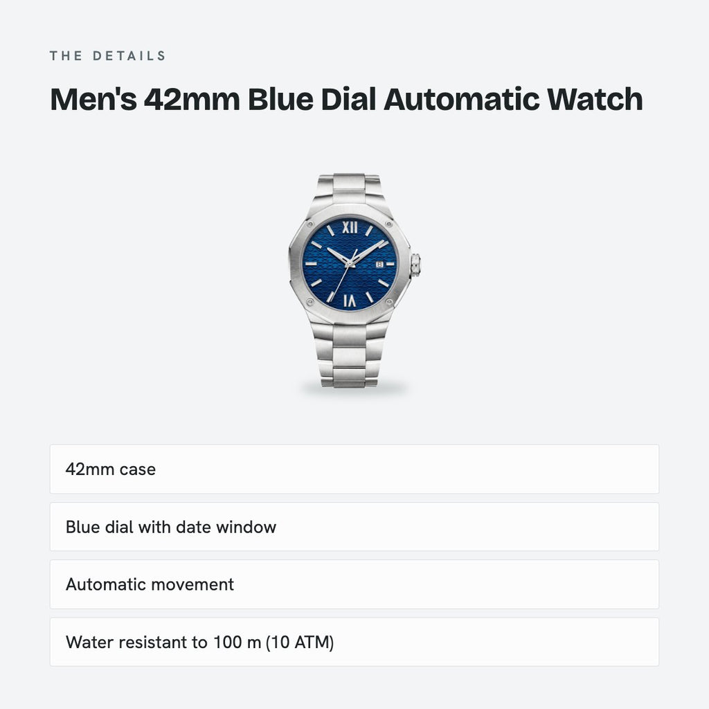 Men's 42mm Blue Dial Automatic Watch, details