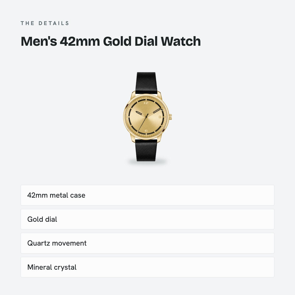 Men's 42mm Gold Dial Watch, details
