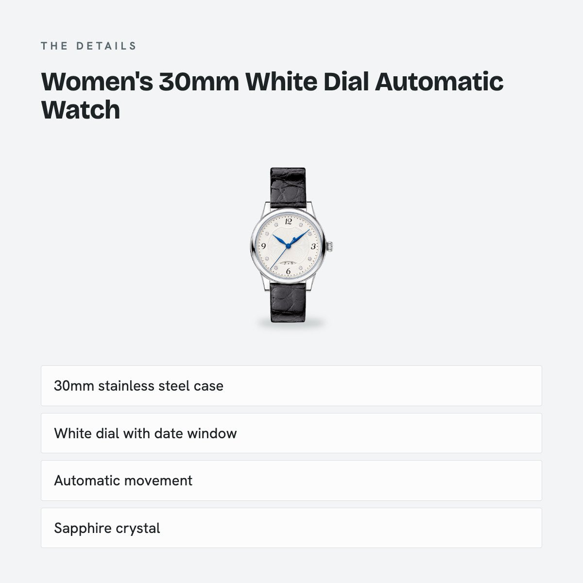 Women's 30mm White Dial Automatic Watch, details