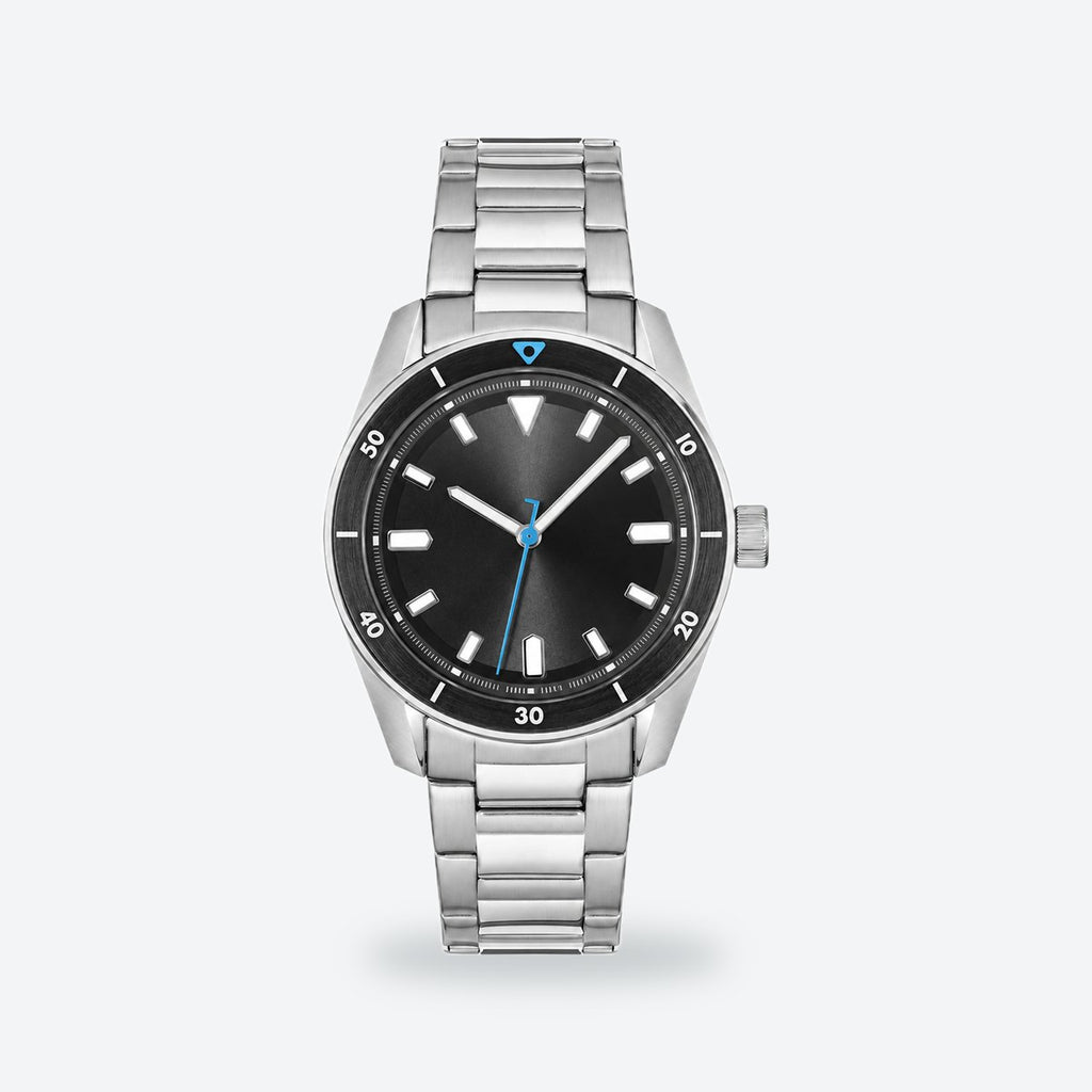 Men's 39mm White Dial Watch, Steel Bracelet, Black dial / Silver-tone