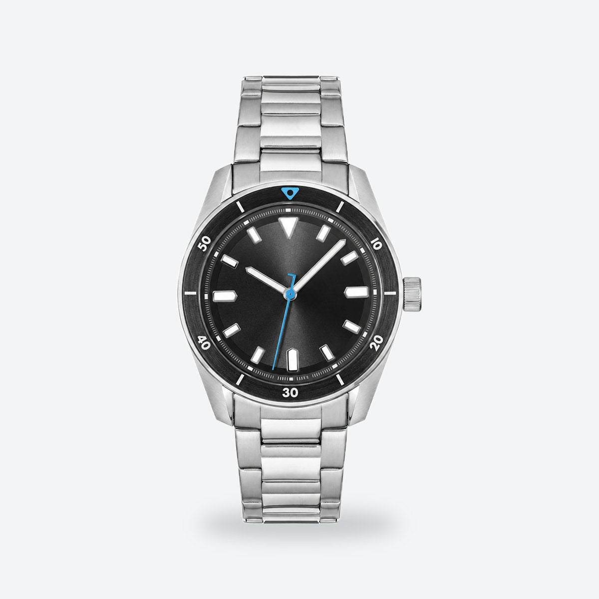 Men's 39mm White Dial Watch, Steel Bracelet, Black dial / Silver-tone