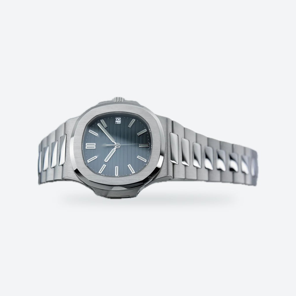 Men's 40mm Automatic Steel Watch, Integrated Bracelet, Black-blue Dial, view 7