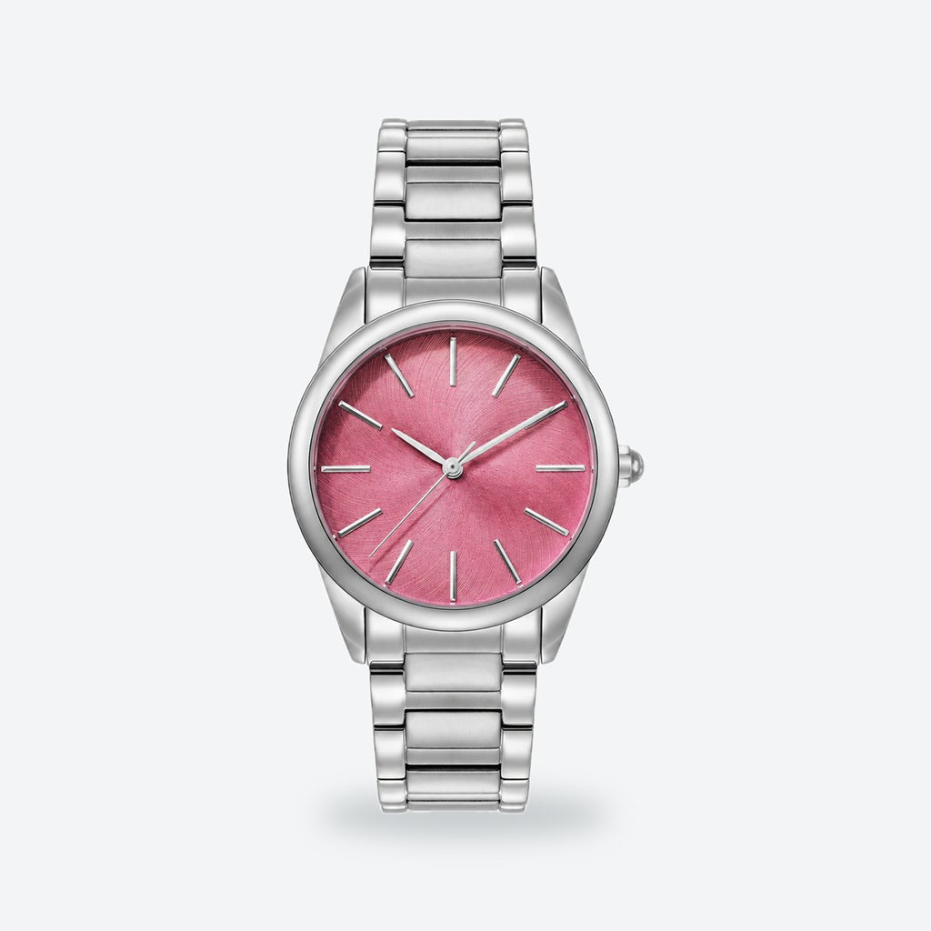 Women's 34mm Blue Dial Watch, Steel Bracelet, Pink dial / Silver-tone