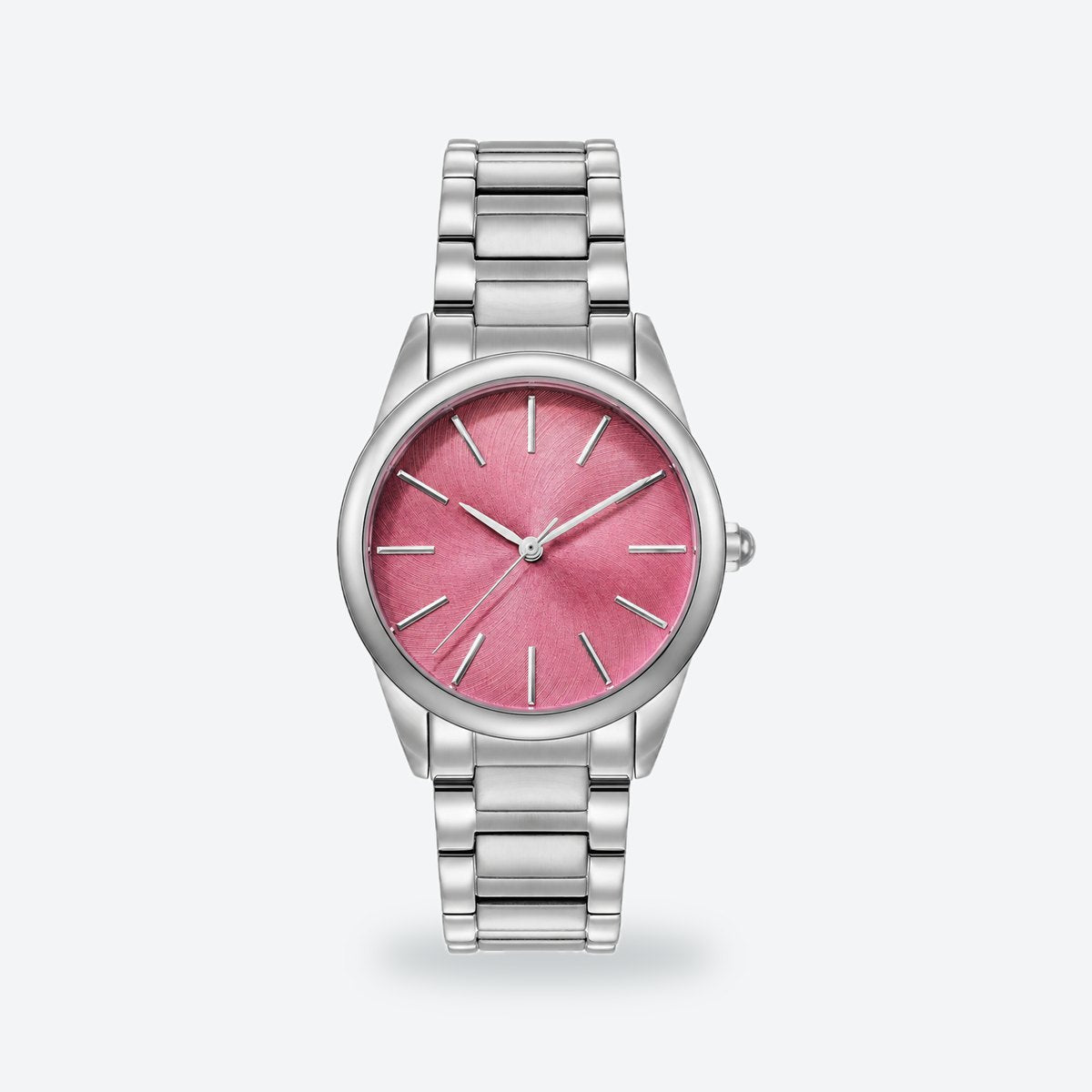 Women's 34mm Blue Dial Watch, Steel Bracelet, Pink dial / Silver-tone