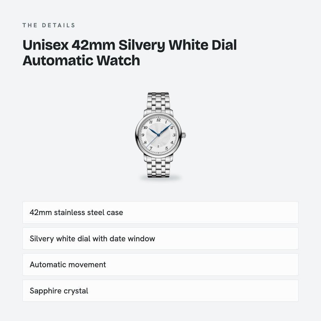 Unisex 42mm Silvery White Dial Automatic Watch, details