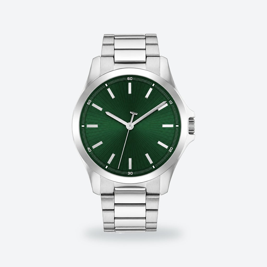 Men's 43mm Blue Dial Watch, Steel Bracelet, Gold-Tone, Green dial / Silver-tone