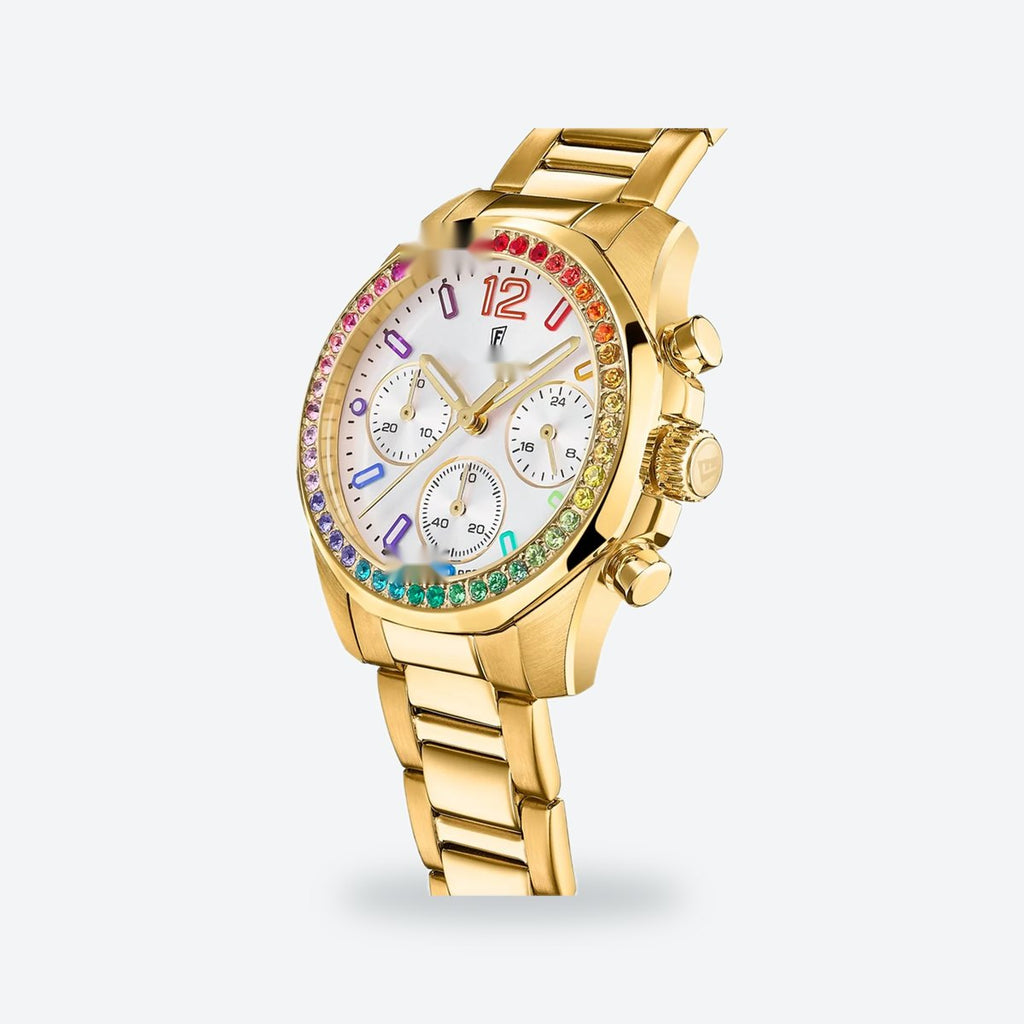 Women's 38mm Silver Dial Chronograph Watch, Steel Bracelet, Gold-Tone, Style 2, view 3