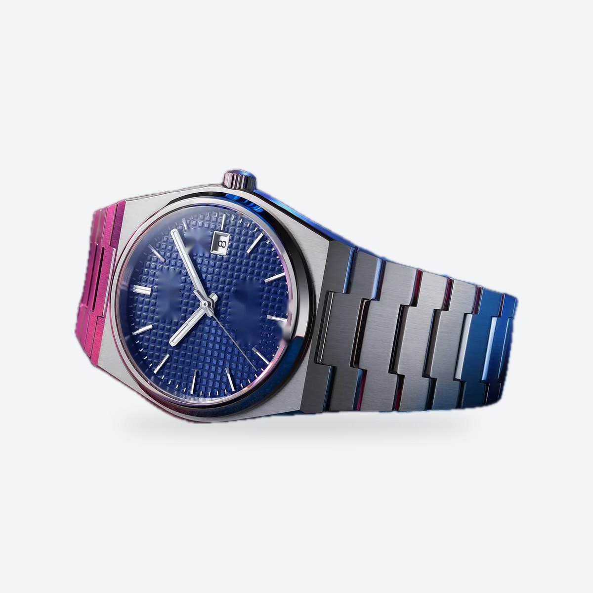 Men's 40mm Steel Watch, Integrated Bracelet, Blue Dial, view 2
