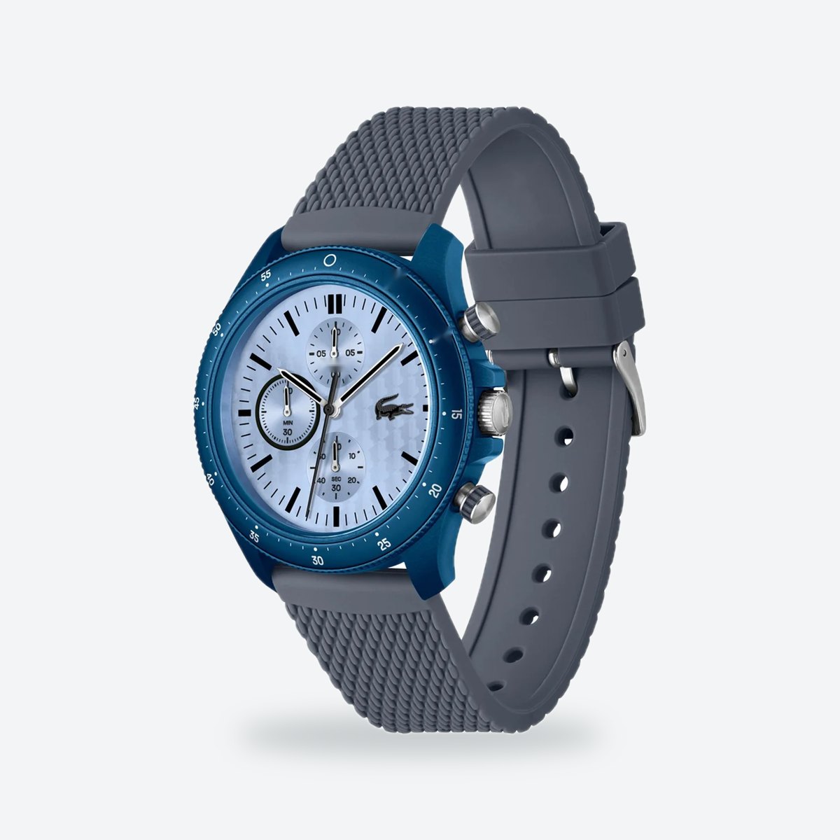 Men's 42mm Blue Dial Chronograph Watch, Rubber Strap, view 3