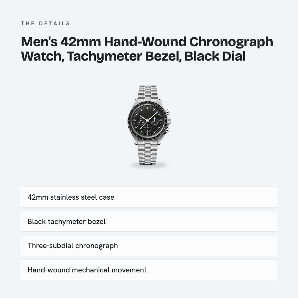 Men's 42mm Hand-Wound Chronograph Watch, Tachymeter Bezel, Black Dial, details