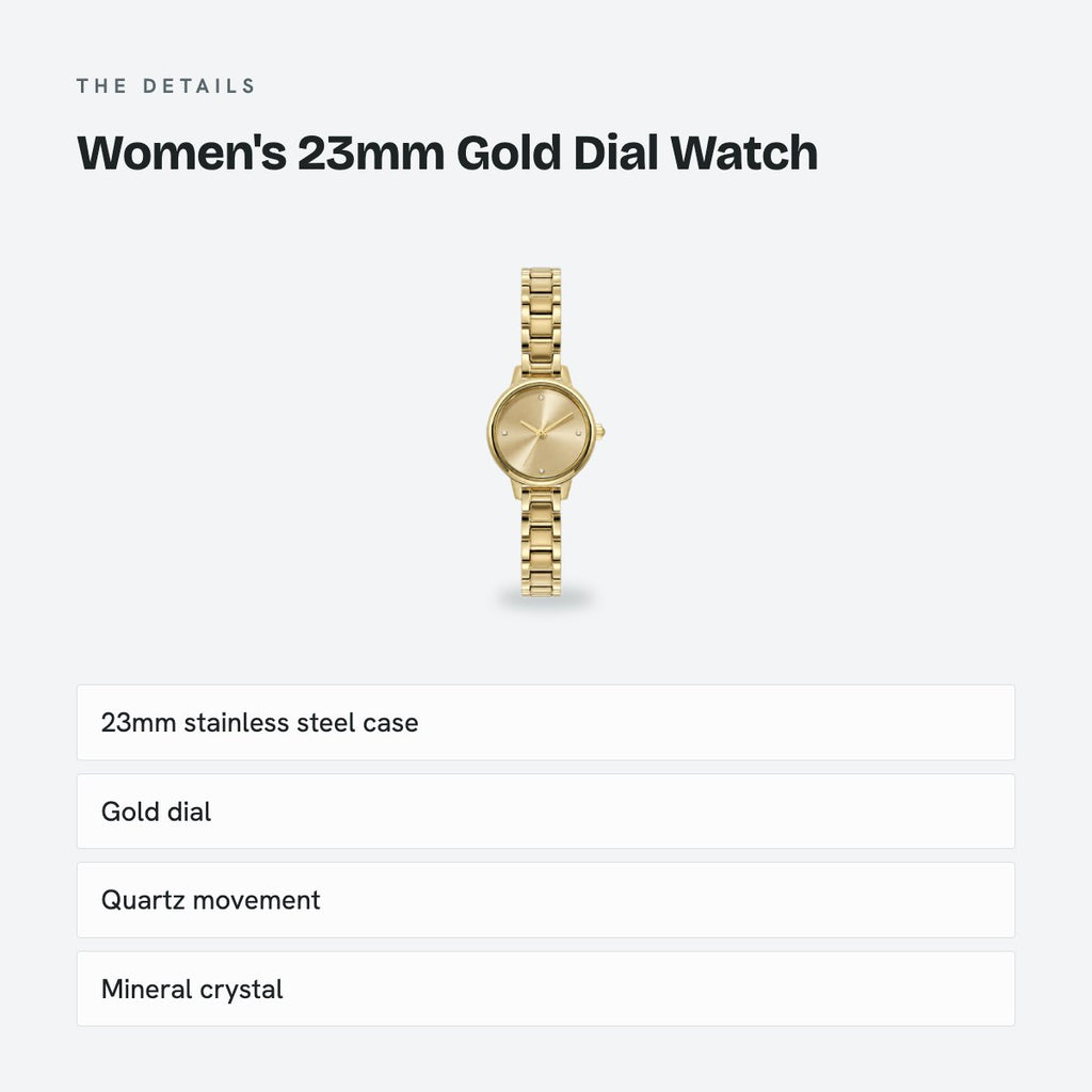 Women's 23mm Gold Dial Watch, Steel Bracelet, details