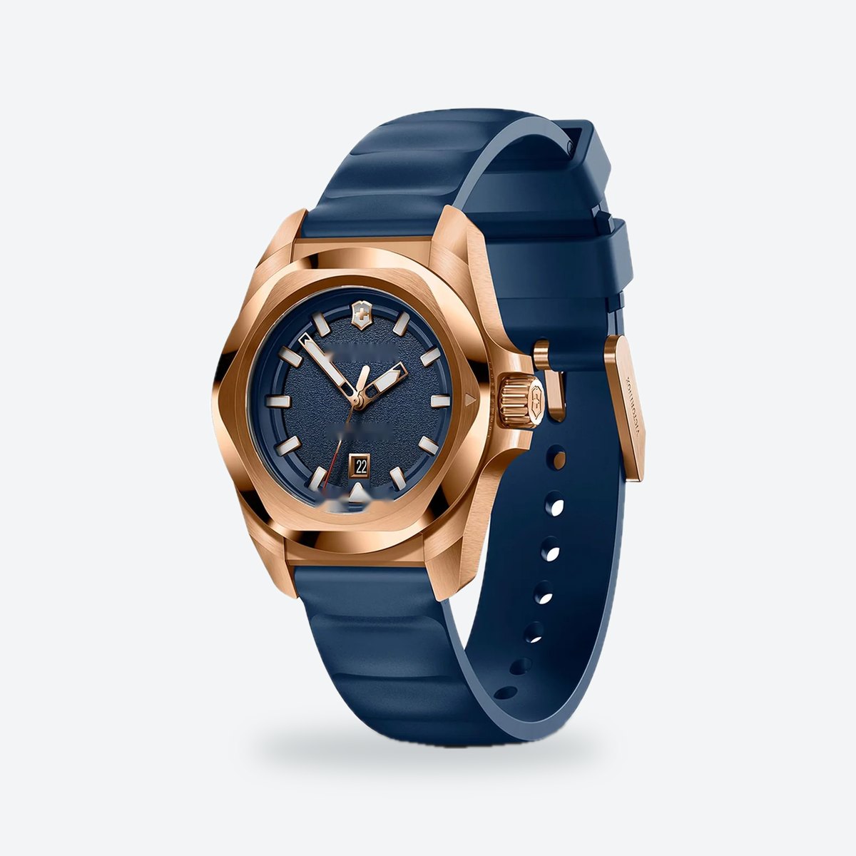 Women's 35mm Blue Dial Watch, Rubber Strap, view 3