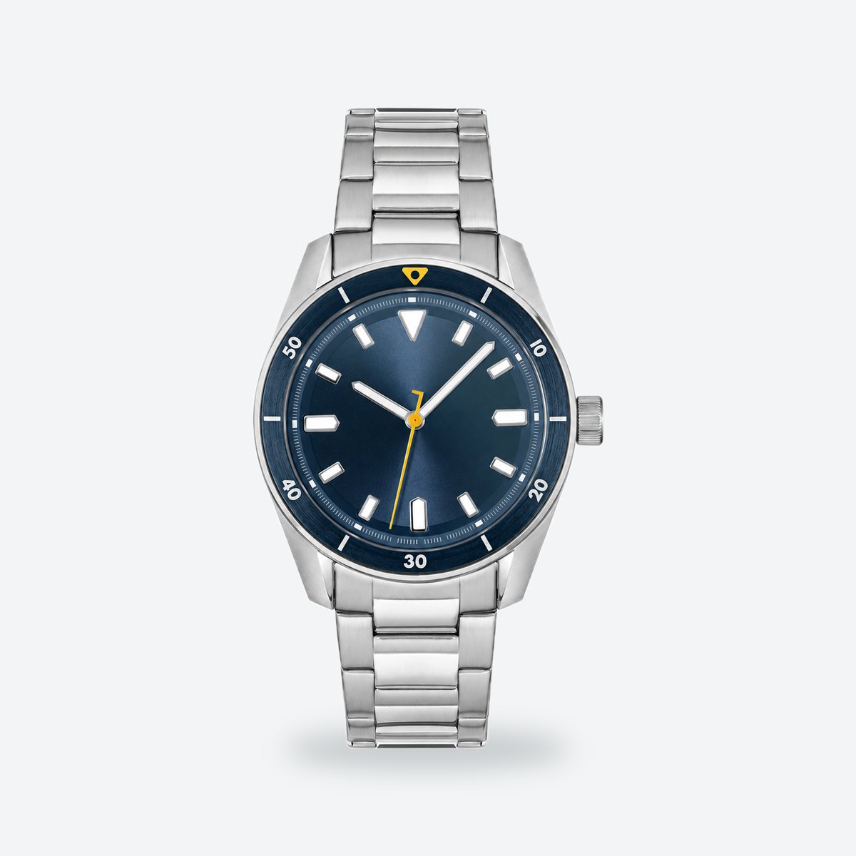 Men's 39mm White Dial Watch, Steel Bracelet, Blue dial / Silver-tone