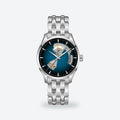 Men's 40mm Automatic Open-Heart Dial Watch, Smoked blue Dial, Blue, steel bracelet
