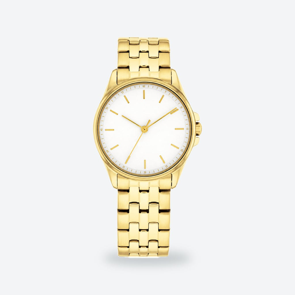 Women's 30mm Pink Dial Watch, Steel Bracelet, White dial / Gold-tone