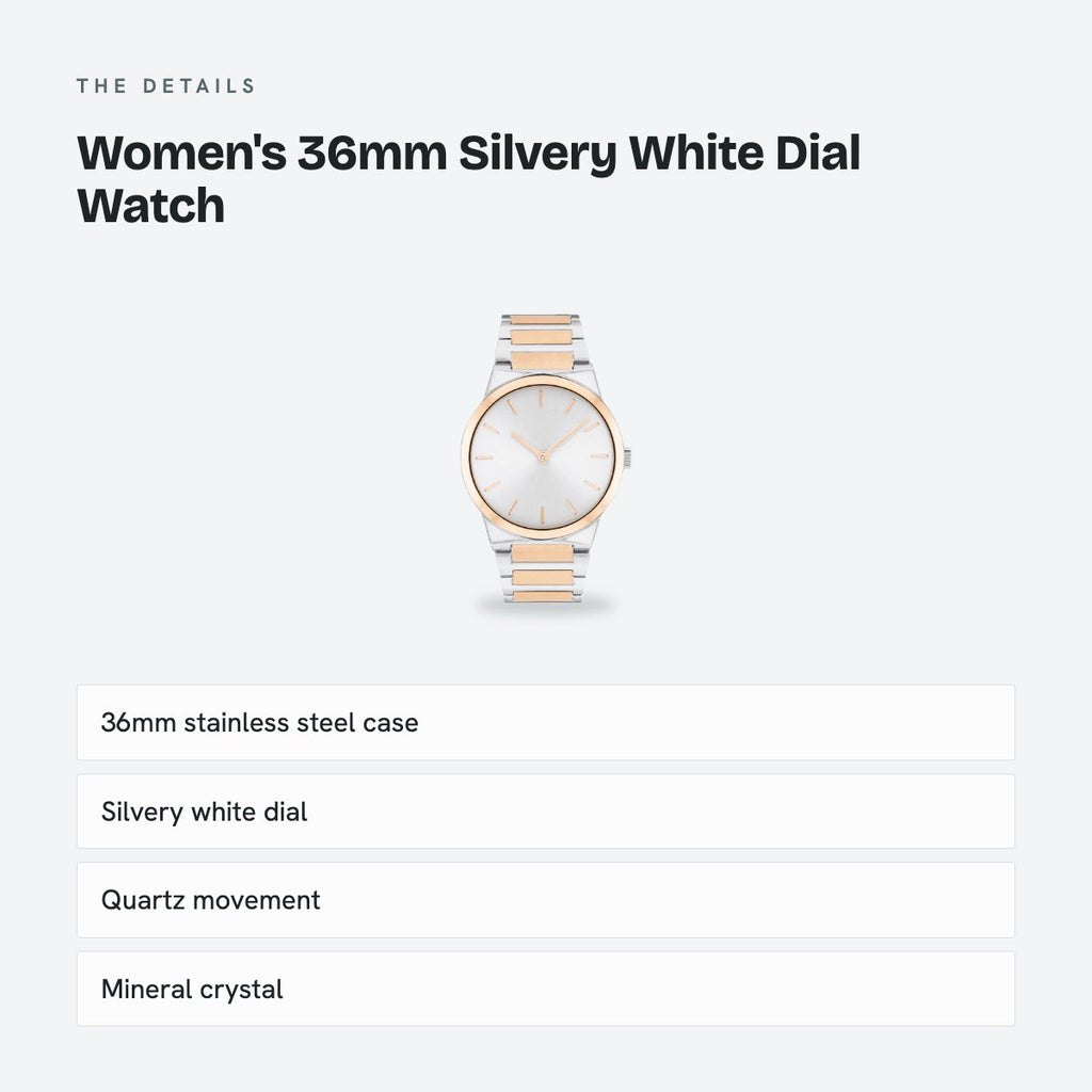 Women's 36mm Silvery White Dial Watch, details