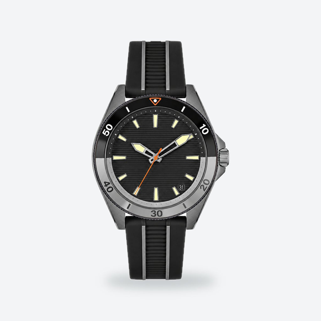 Men's 43mm Green Dial Watch, Rubber Strap, Black dial / Black