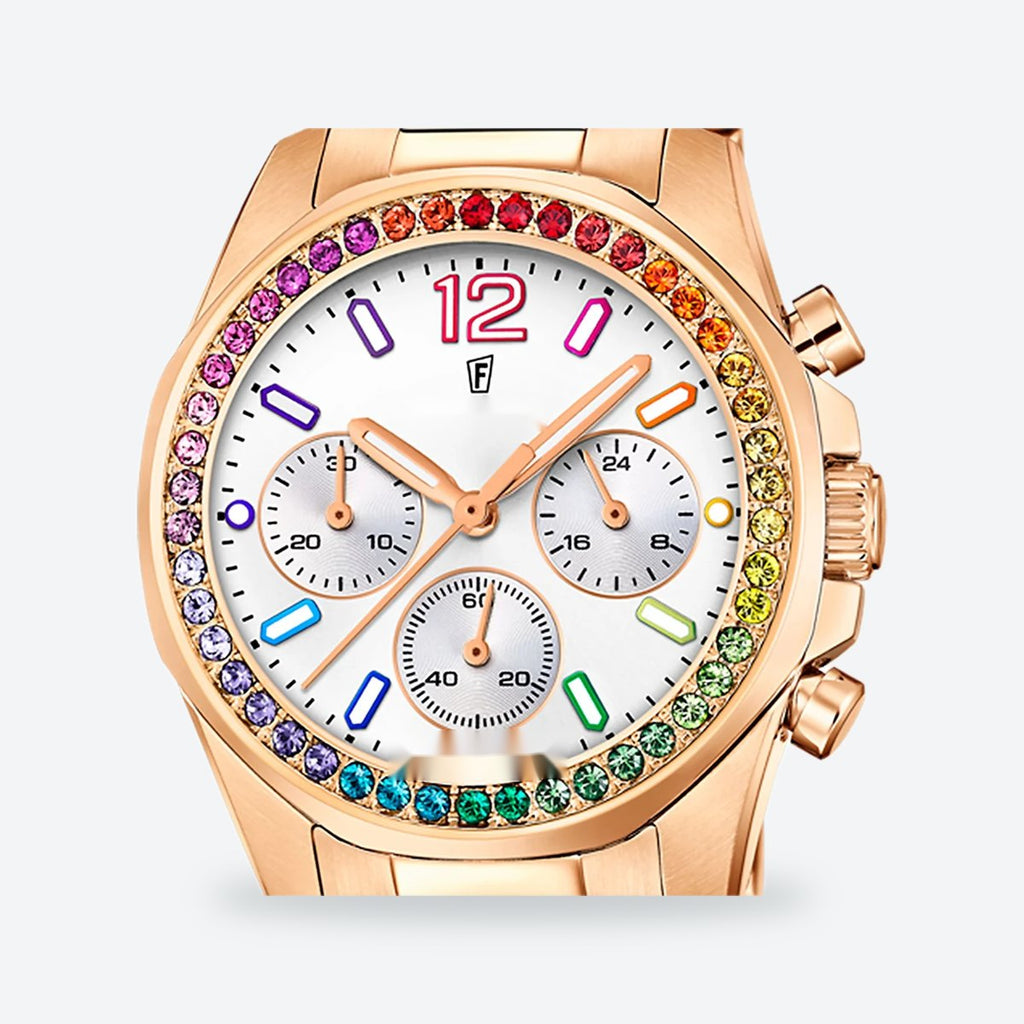 Women's 38mm Silver Dial Chronograph Watch, Steel Bracelet, Gold-Tone, view 3