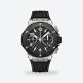 Men's 43mm Automatic Flyback Chronograph Watch, Rubber Strap, Black Dial, Titanium, ceramic bezel