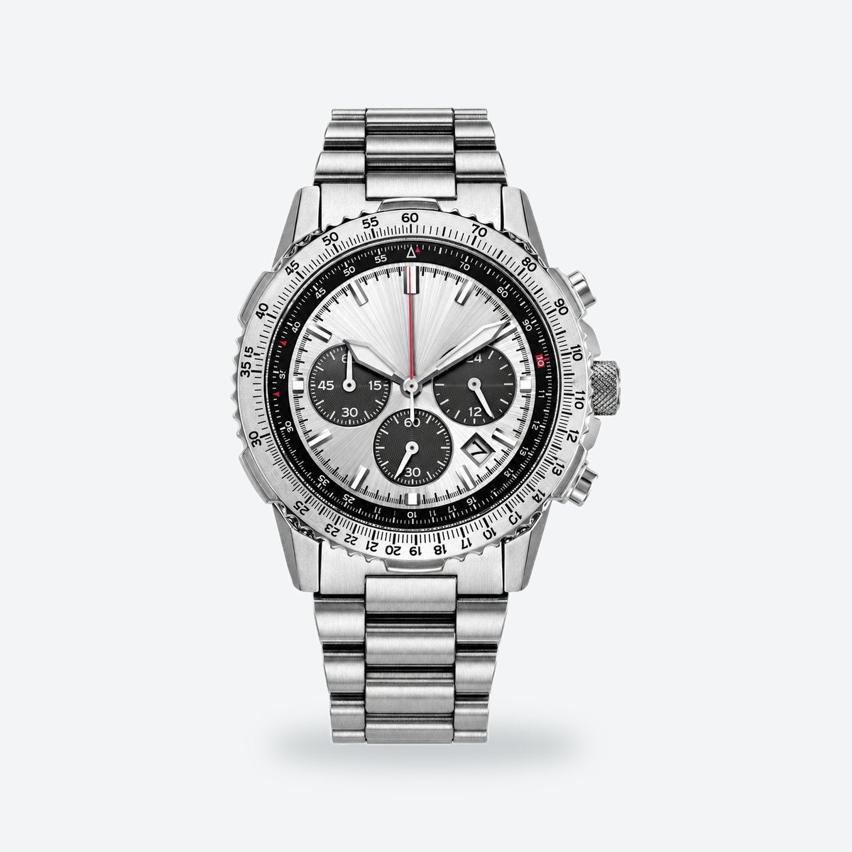 Men's 40mm Green Dial Watch, Steel Bracelet, Style 2, White dial / Silver-tone