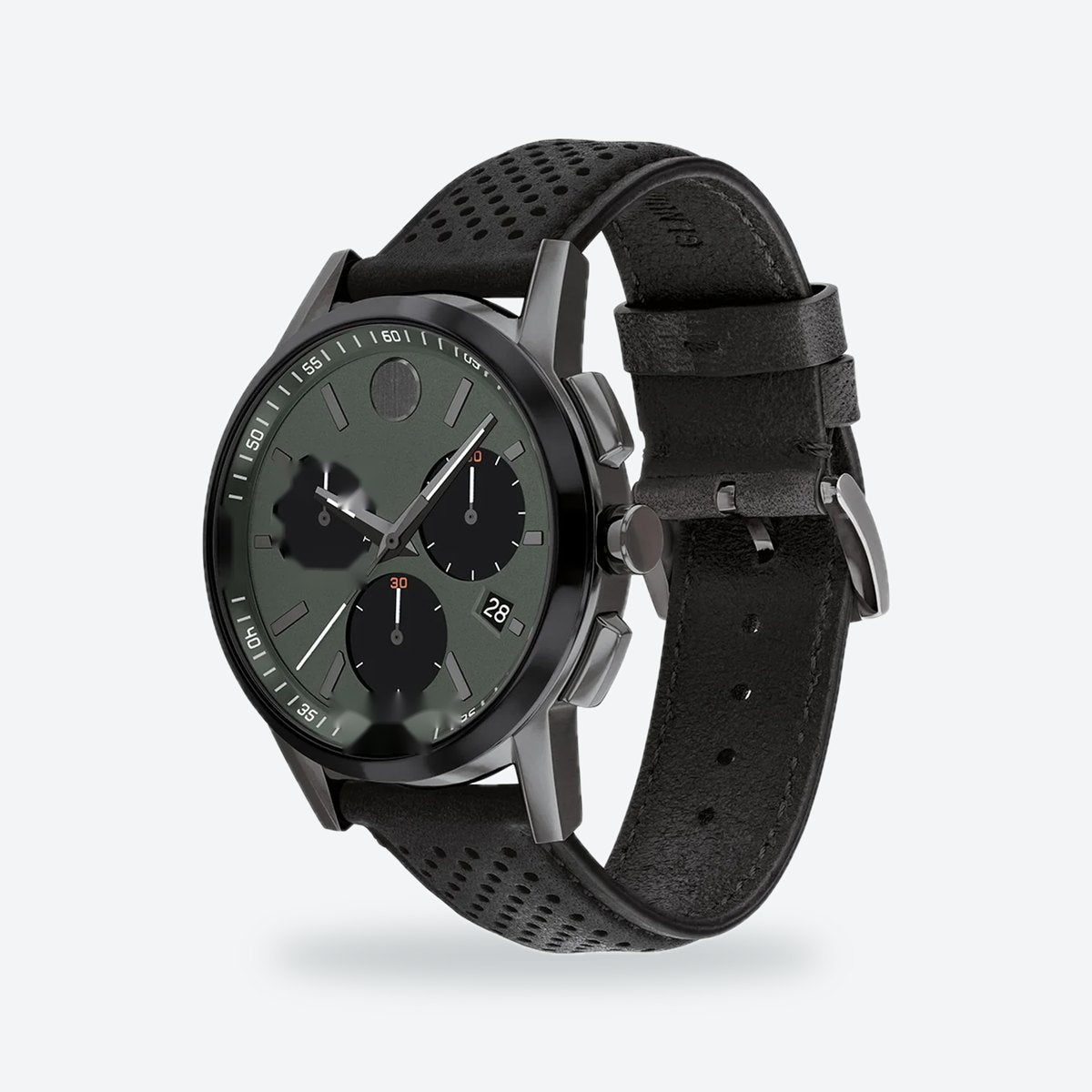 Men's 43mm Green Dial Watch, Leather Strap, view 3