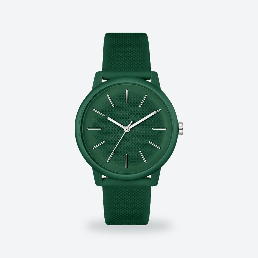 Men's 42mm Black Dial Watch, Rubber Strap, Green dial / Green