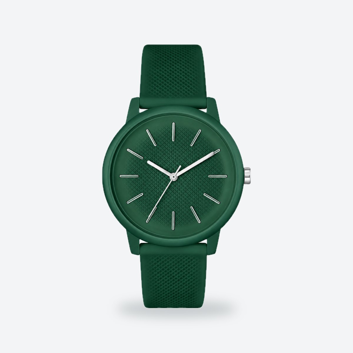 Men's 42mm Black Dial Watch, Rubber Strap, Green dial / Green