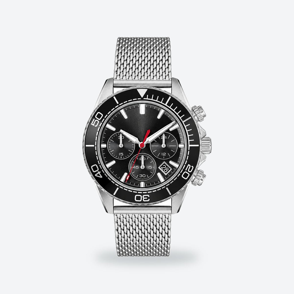 Men's 44mm Black Dial Chronograph Watch, Black dial / Silver-tone