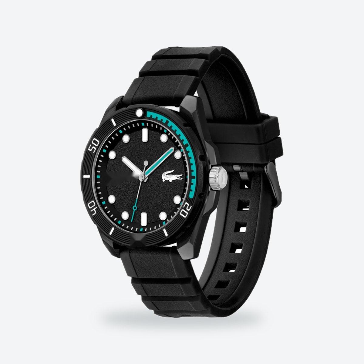 Men's 44mm Black Dial Watch, Rubber Strap, view 3