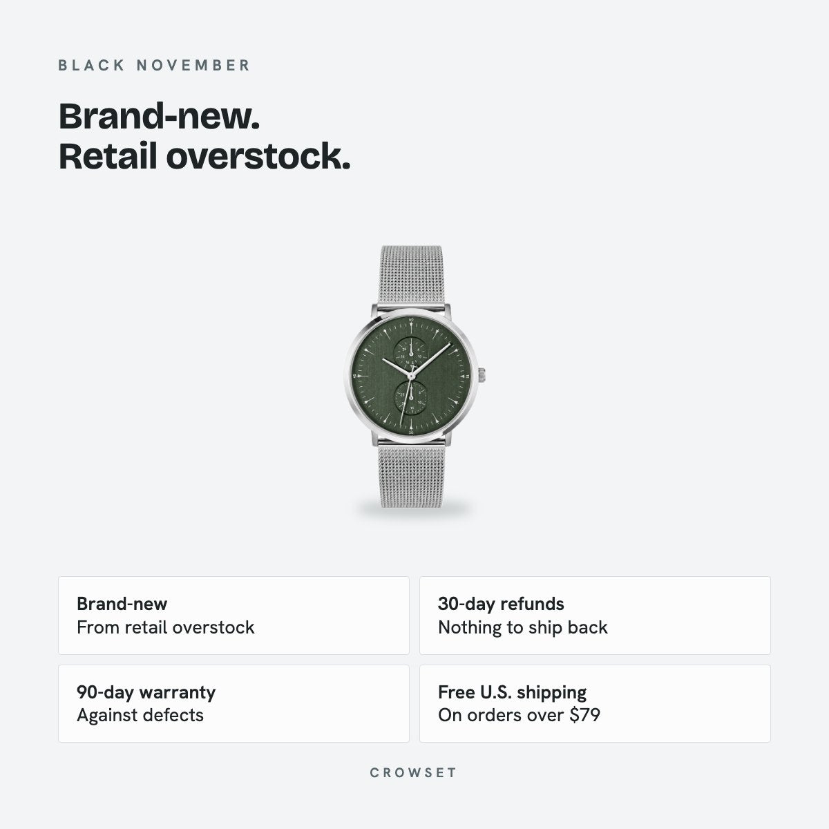 Men's 40mm Green Dial Watch, Steel Bracelet, details