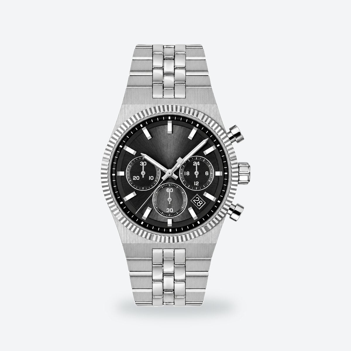 Men's 41mm Black Dial Chronograph Watch, Steel Bracelet, Style 3, Black dial / Silver-tone