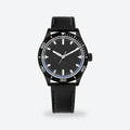 Men's 42mm Black Dial Watch, Leather Strap, photo