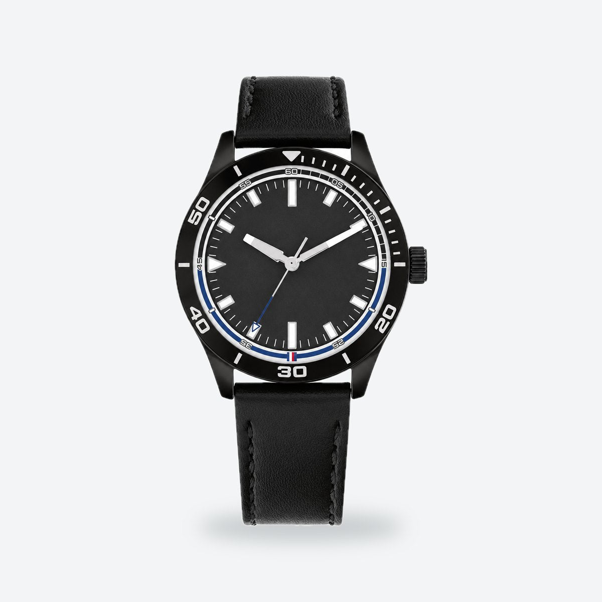 Men's 42mm Black Dial Watch, Leather Strap, photo