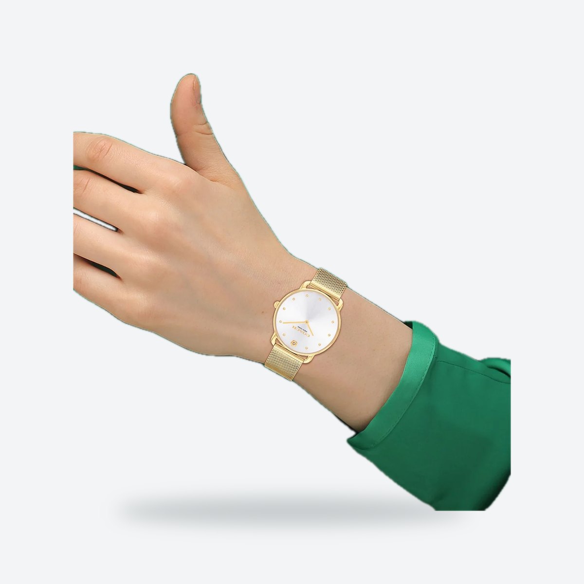 Women's 36mm White Dial Watch, Steel Bracelet, Gold-Tone, view 2
